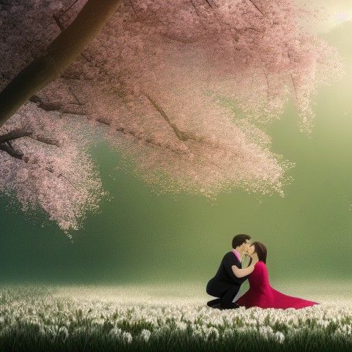 Kiss Under Cherry Blossoms: A Matte Painting