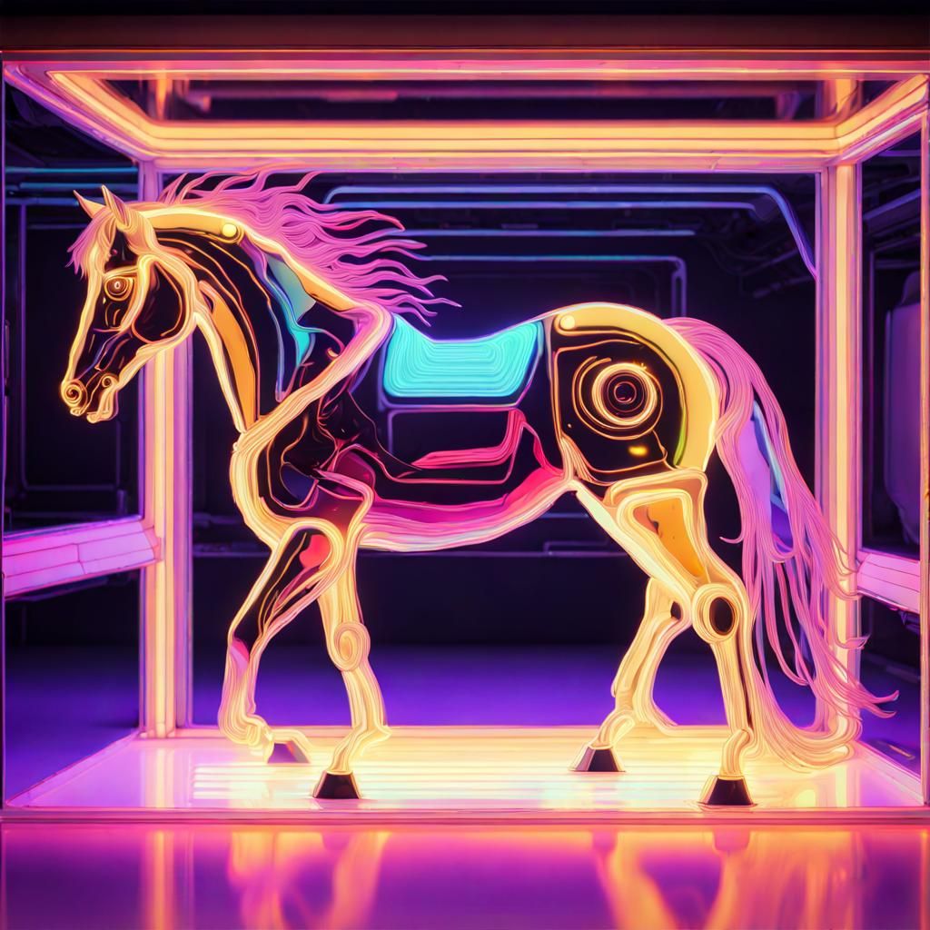 Retrofuturistic Energetic Horse in 3D Cel-Shaded Style