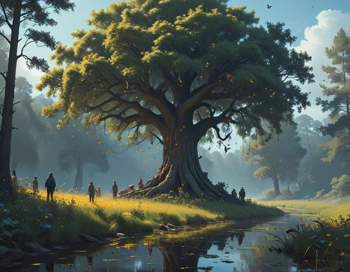 Celestial Oasis in Vibrant Hyper-Realism, Honoring NightCafe...