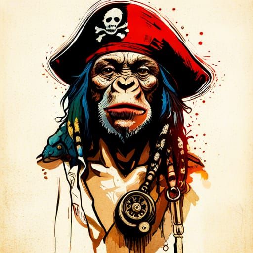 Chimpanzee Pirate Captain in Retro-Futuristic Style