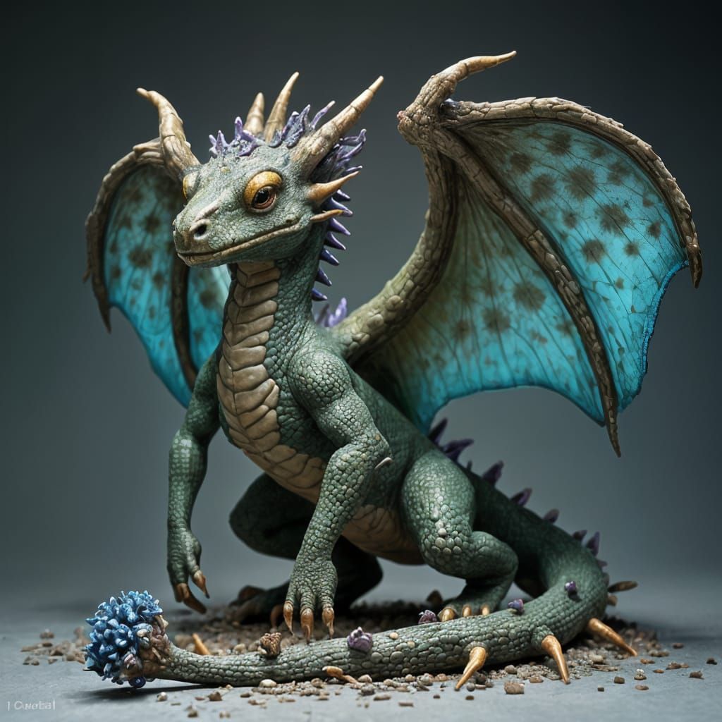 Imposing Fungal Drake with Bioluminescent Fungi