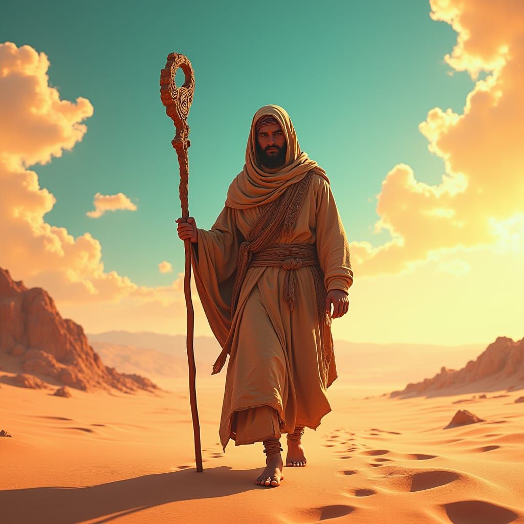 Nomad in Desert Landscape, Art Nouveau Style