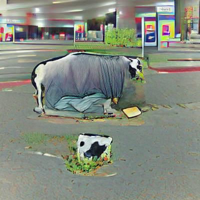 AI Image of a Sad, Homeless Cow