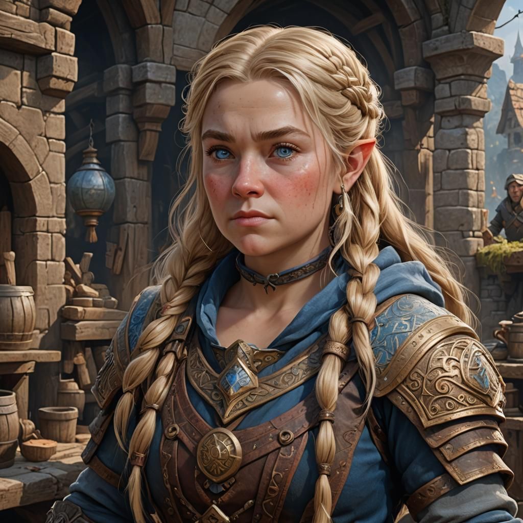 Female Dwarf Peasant as Detailed Matte Painting