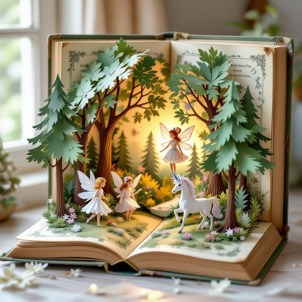 Enchanted Forest Diorama in Vintage Pop-Up Book