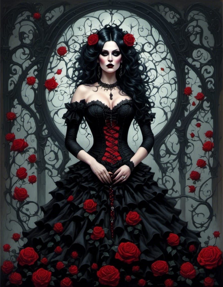 Gothic Fairy Portrait with Tattoos in Karol Bak Style