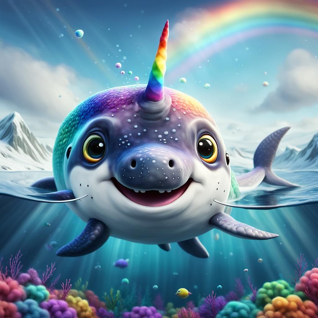 Rainbow Narwhal Surfacing: Cute CGI Rendering
