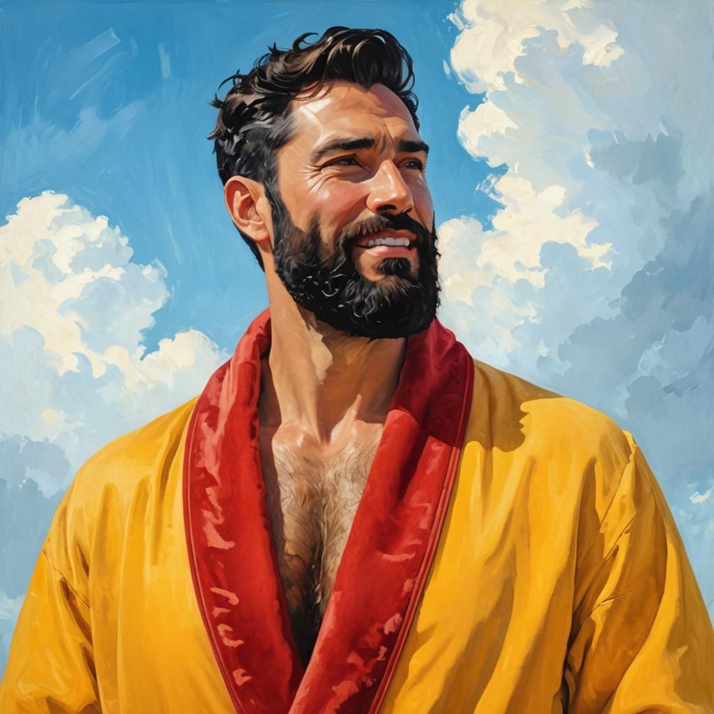 Bearded Man in Velvet Robe: Impressionist Oil Painting
