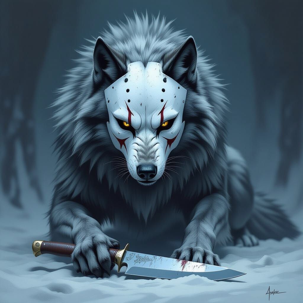 Horror Wolf in Classic Mask with Knife