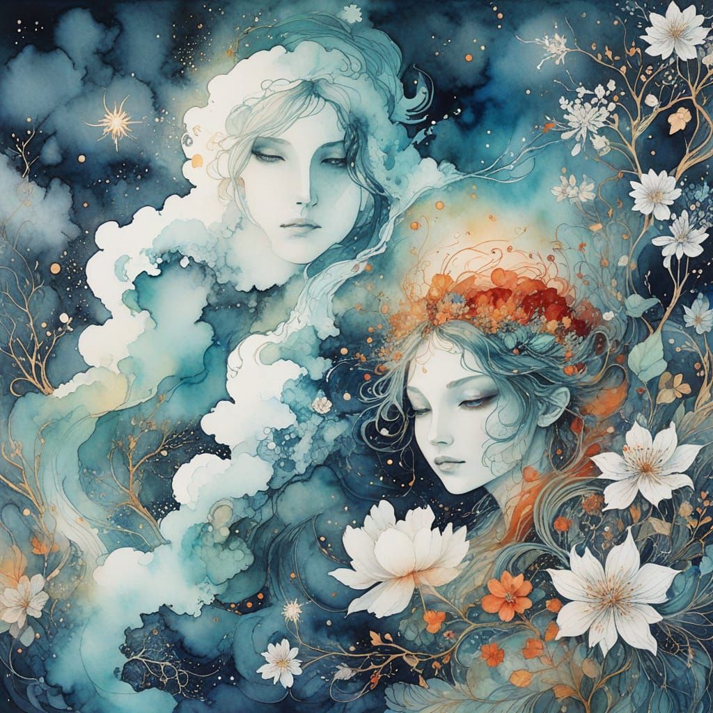 Ethereal Sunset Sisters in Watercolor and Alcohol Ink