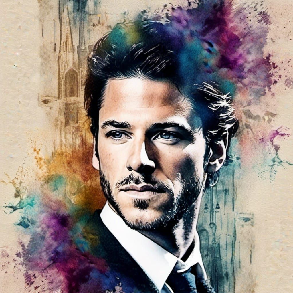 Hogwarts Head Watercolor Splash Double Exposure Art