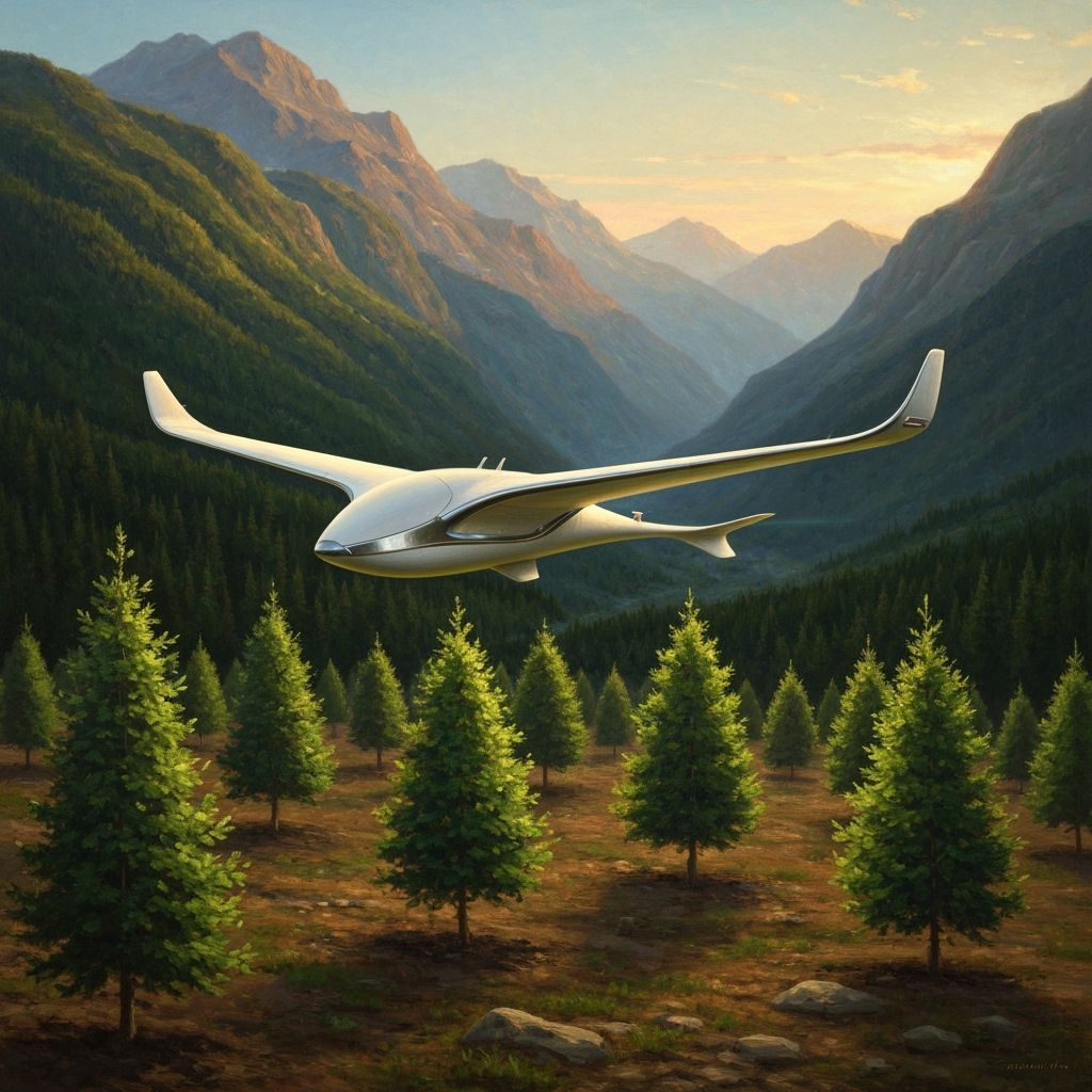 Hudson River School Drone Guards Young Forest at Golden Hour