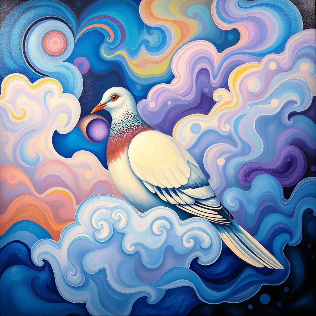 Dove in Vibrant Surrealist Landscape