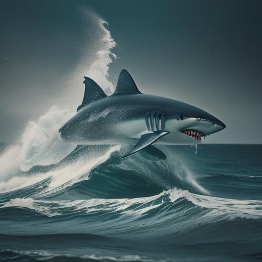 Giant Shark Breaching: Retro Cinematic Film Still