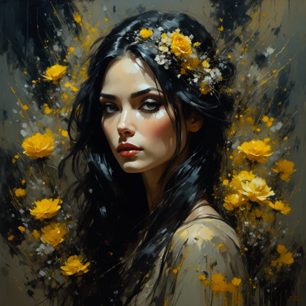 <lora:Brushstrokes:1.0> portrait of a stunning woman,   a da...