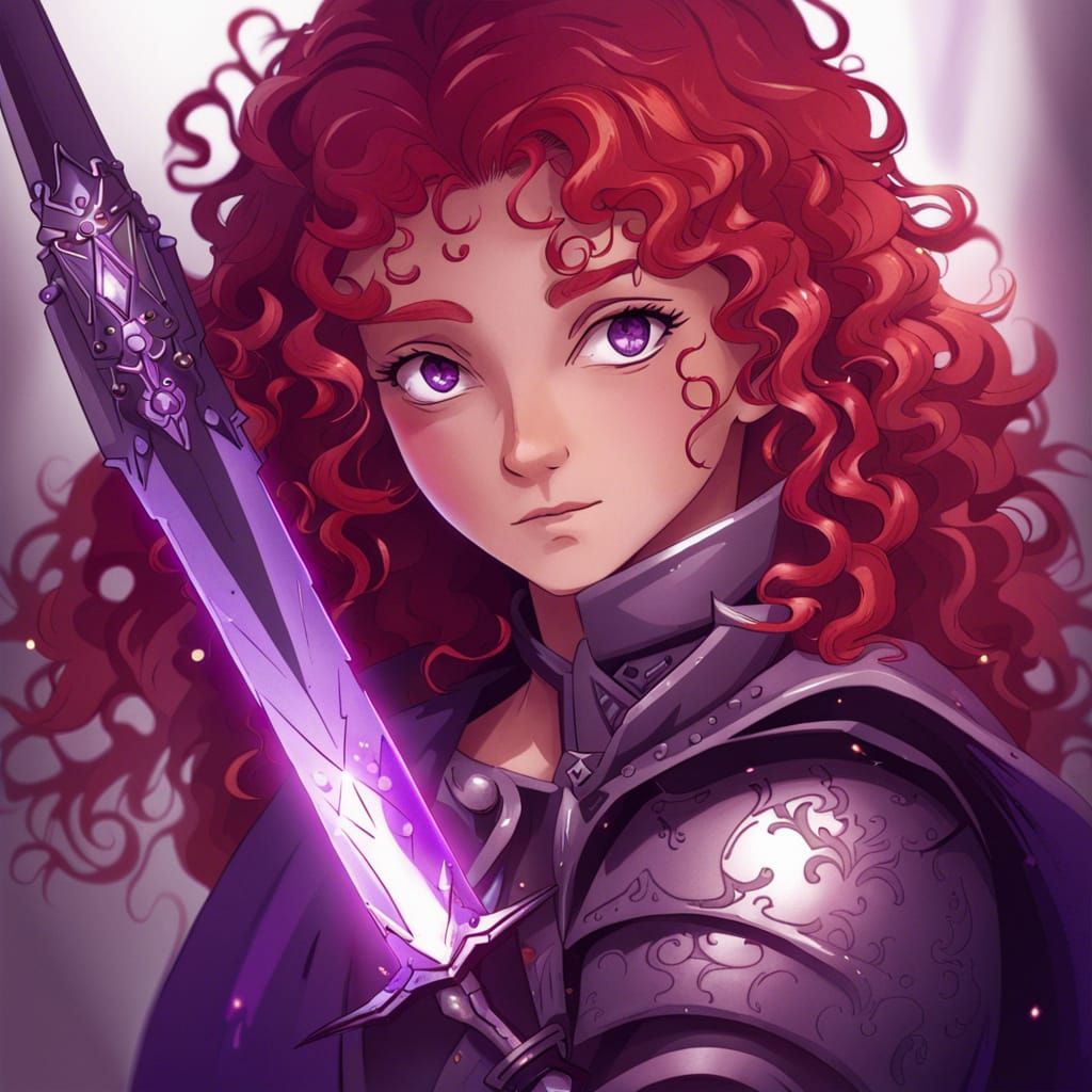 Fiery Haired Knightess with Magical Sword