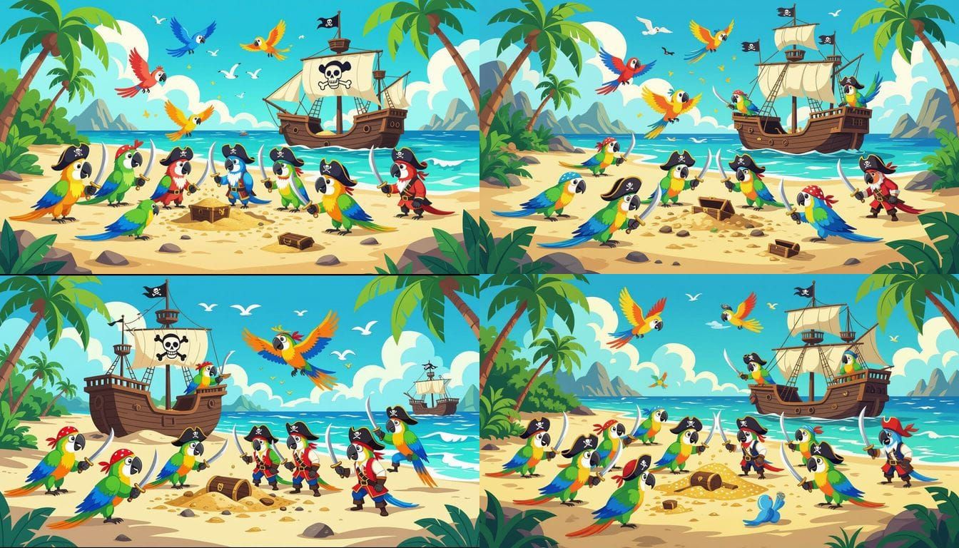 Pirate Parrots Treasure Island Cartoon