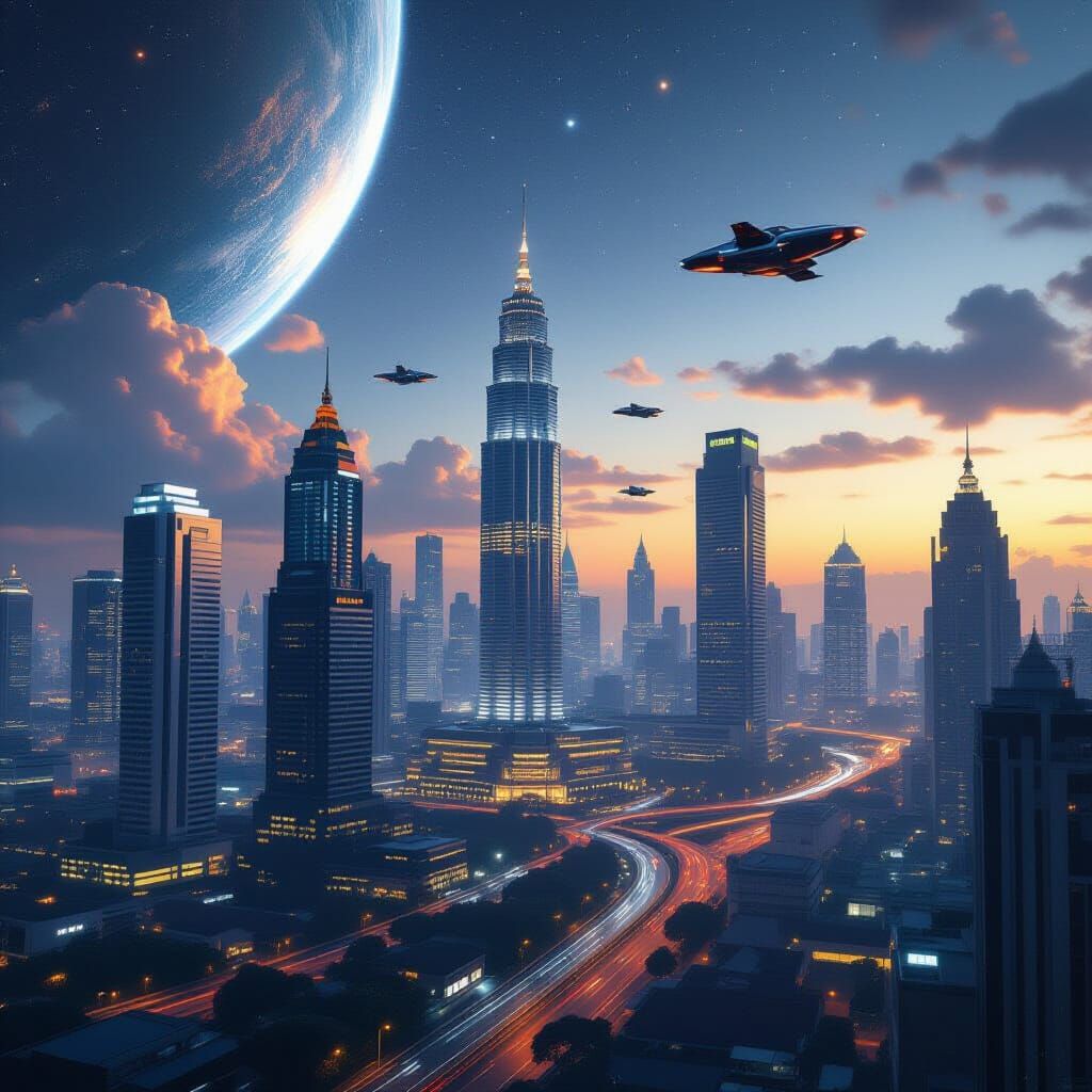 Futuristic Jakarta Cityscape: Cosmic Cinematic Lighting