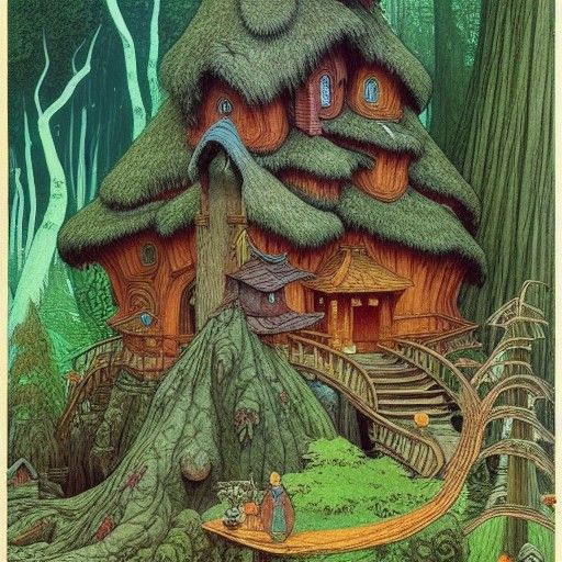 Baba Yaga's House in Forest: Fairy Tale Art