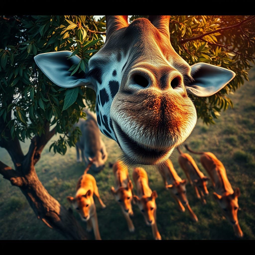 Giraffe's Intense Encounter with Predators in Vast, Vibrant....