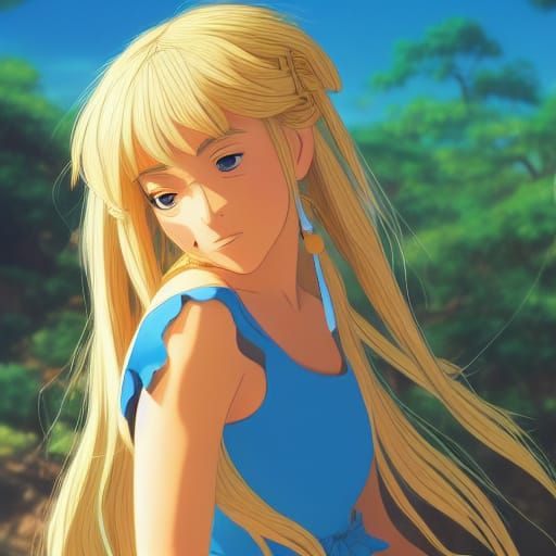 Blonde Latina Goddess in Anime Key Visual Style