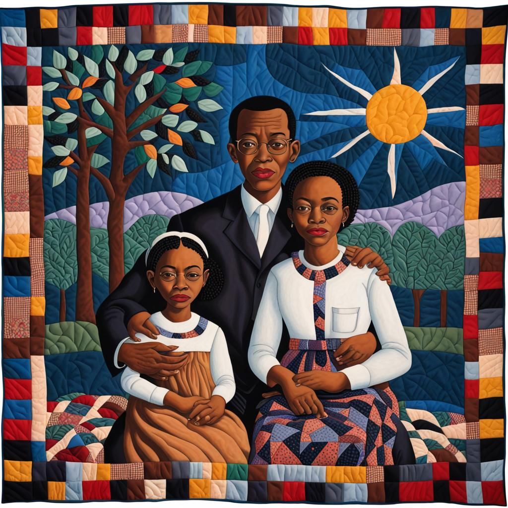 African American Family on Story Quilt