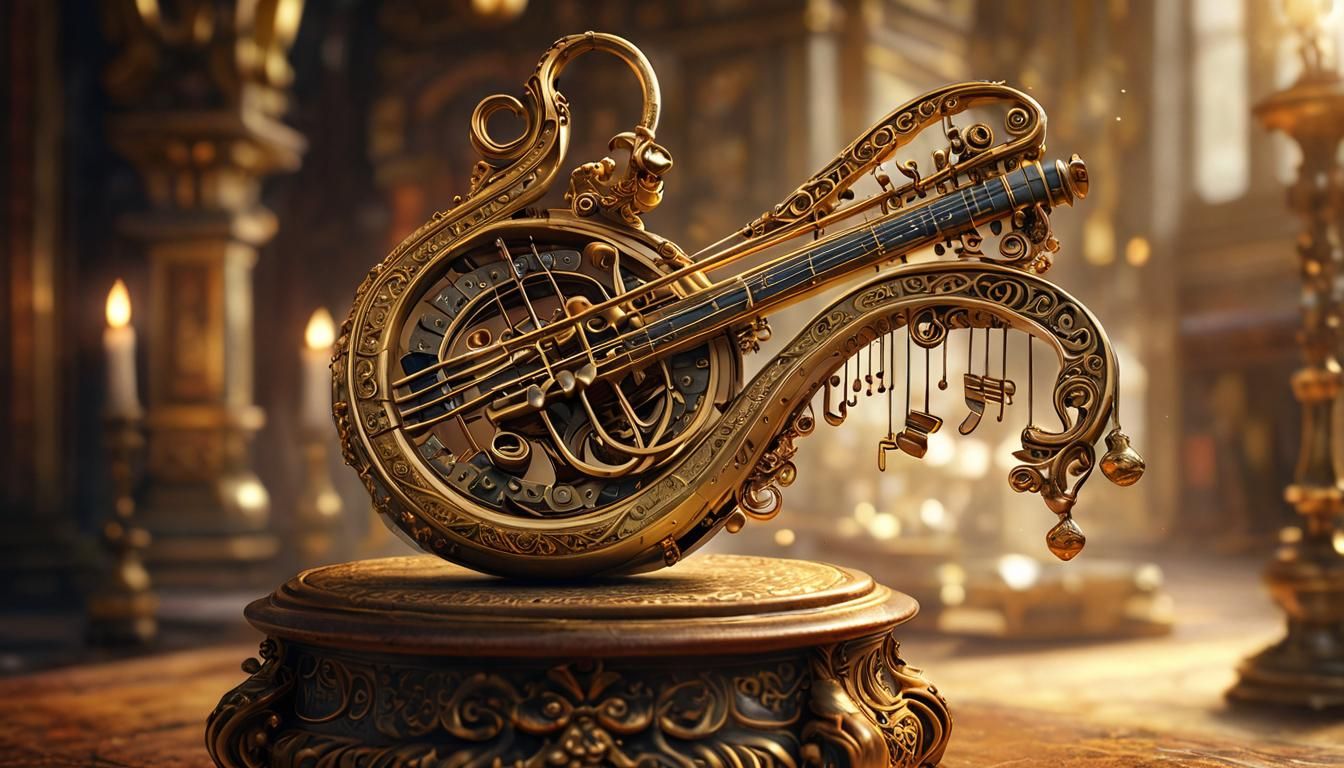 Ornate Magical Instrument Surrounded by Swirling Energy