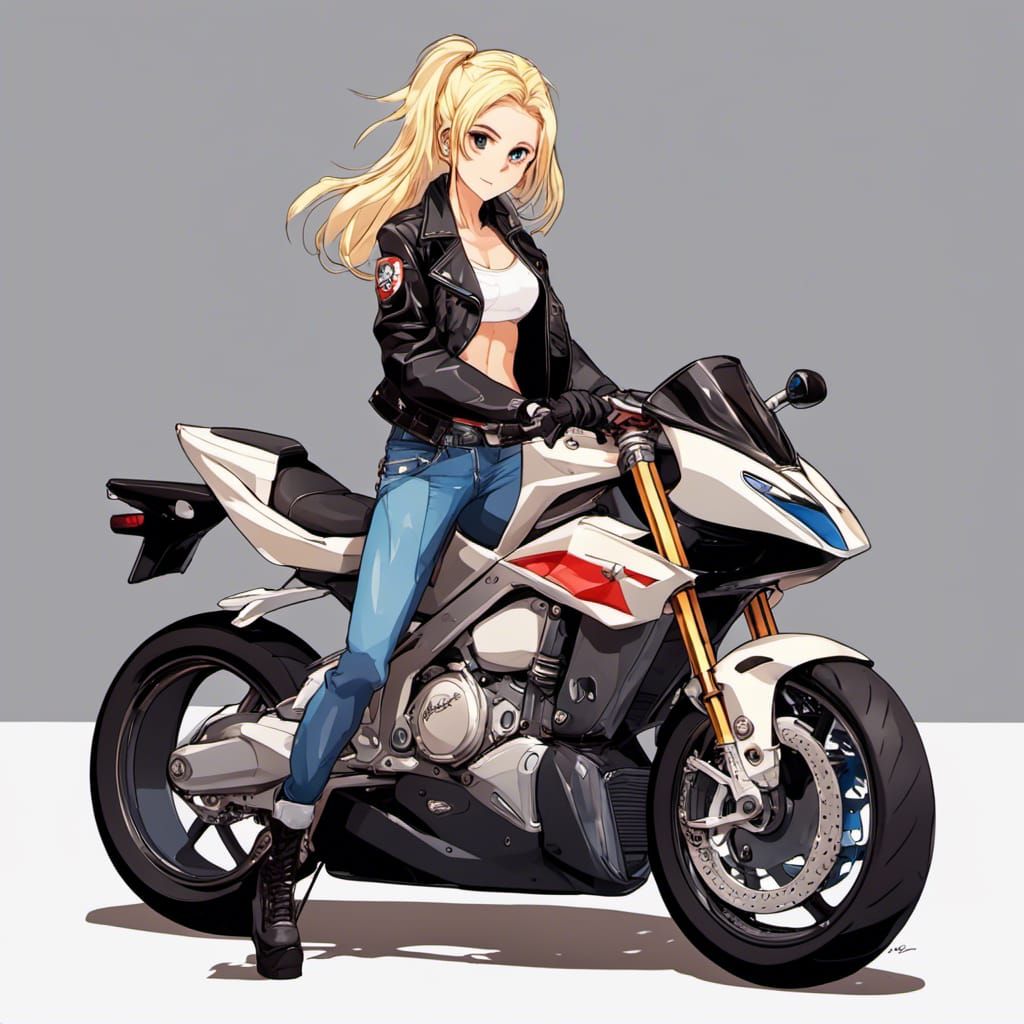 Anime Girl on Sports Bike