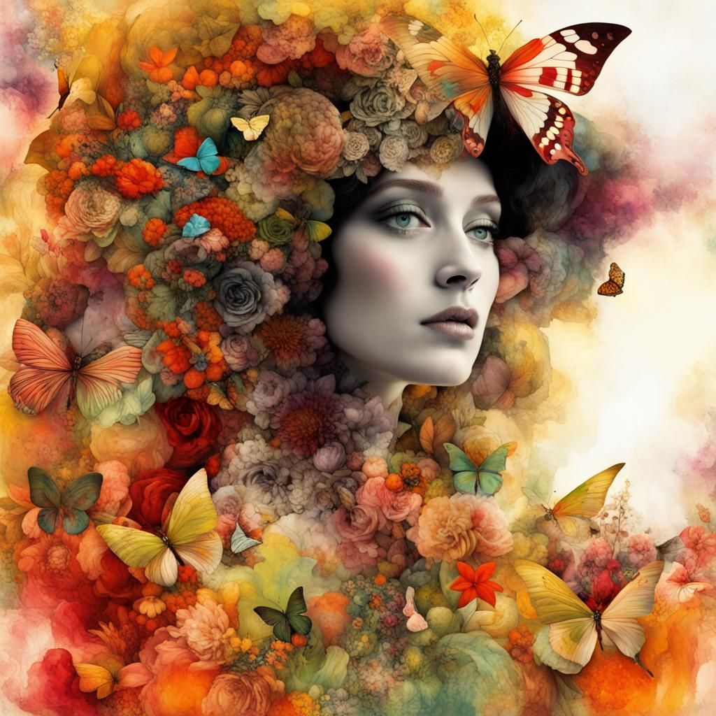 Winged Flower Fairy in Maximalist Dreamscape