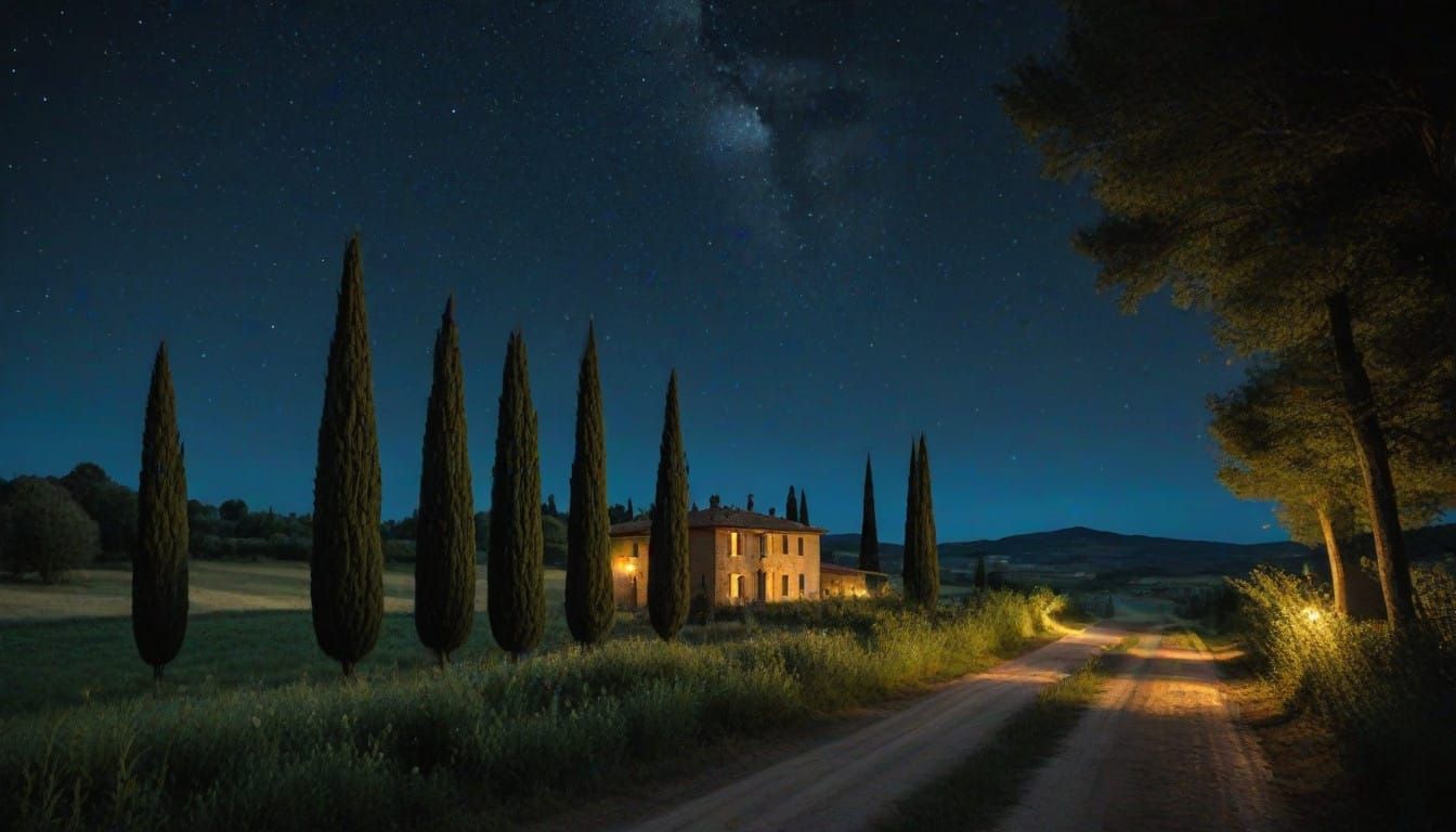 Luminous Tuscan Countryside at Night