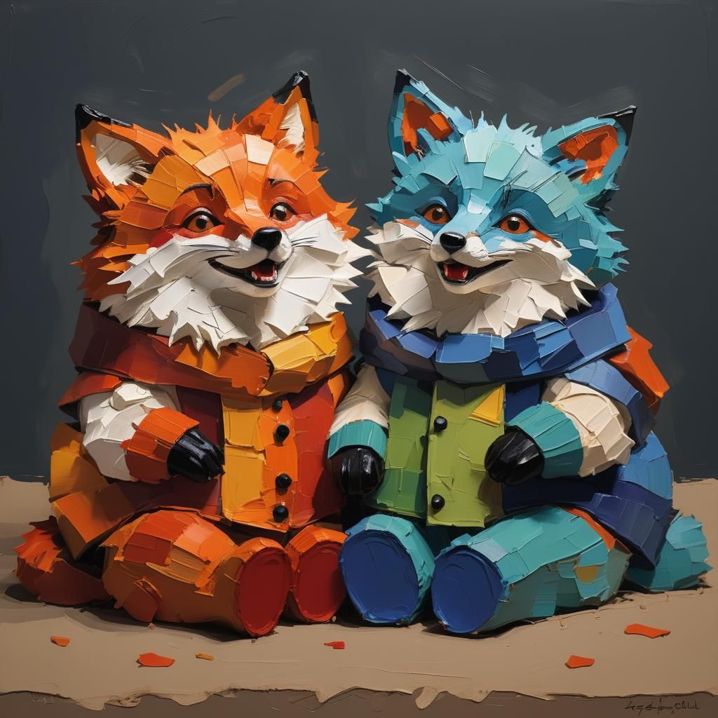 Happy Foxes in Expressionist Style with Vivid Colors