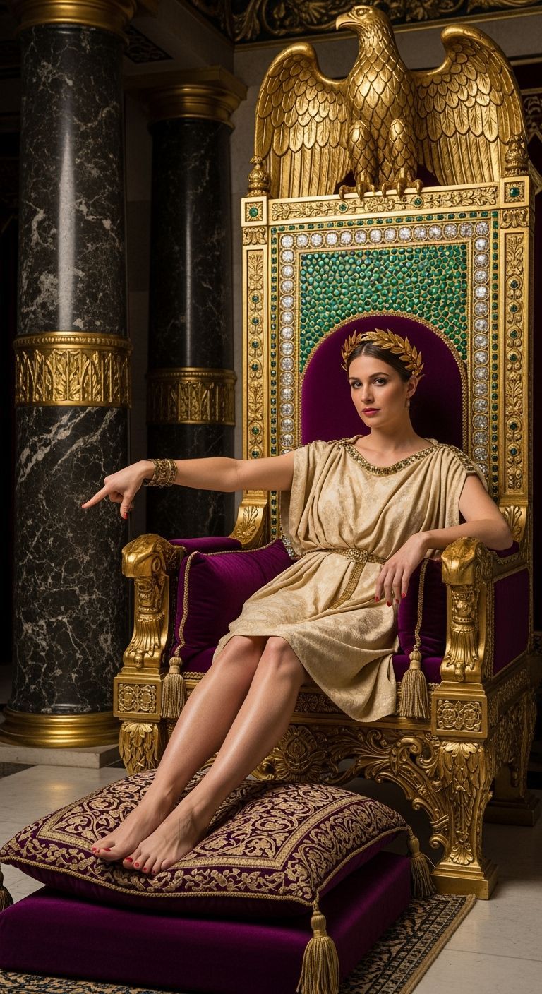 Powerful Roman Empress on Gold and Emerald Throne