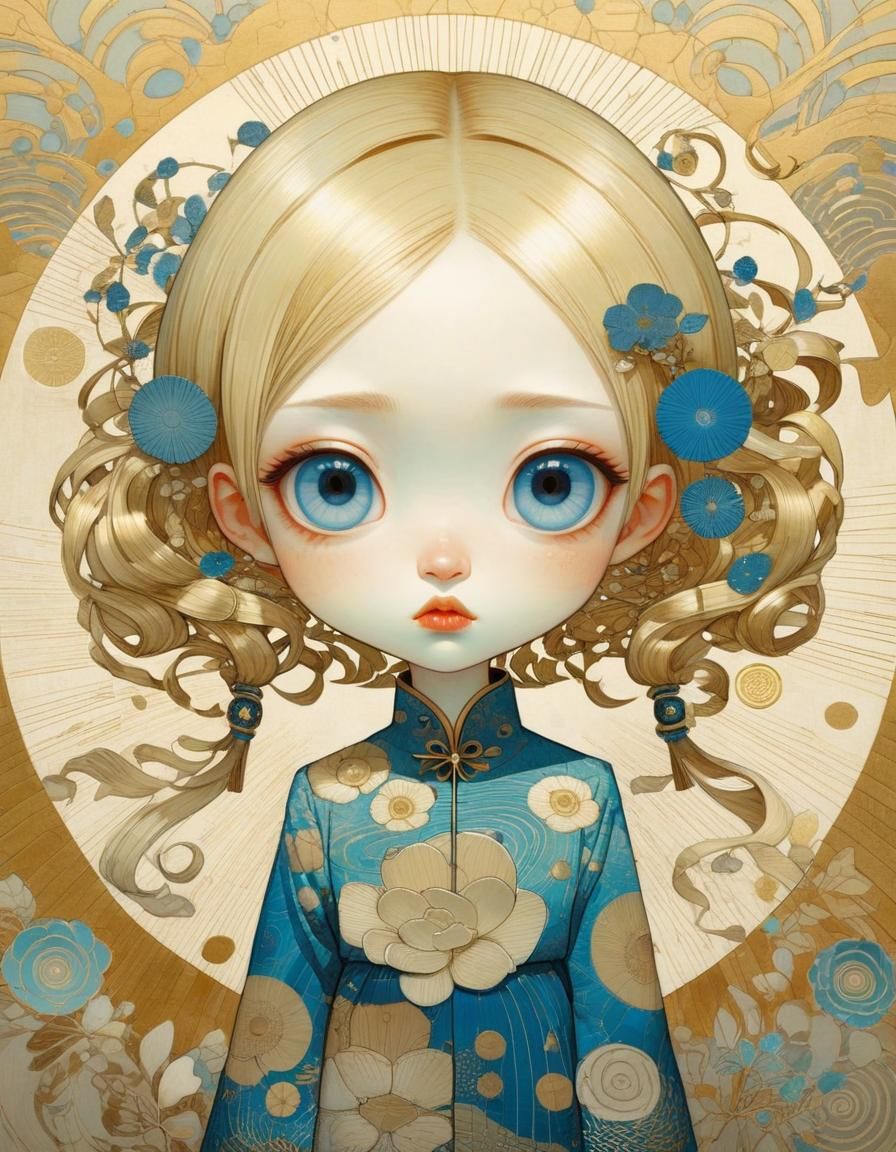 Adorable Girl with Gold Hair, Inspired by Modern Illustrator...