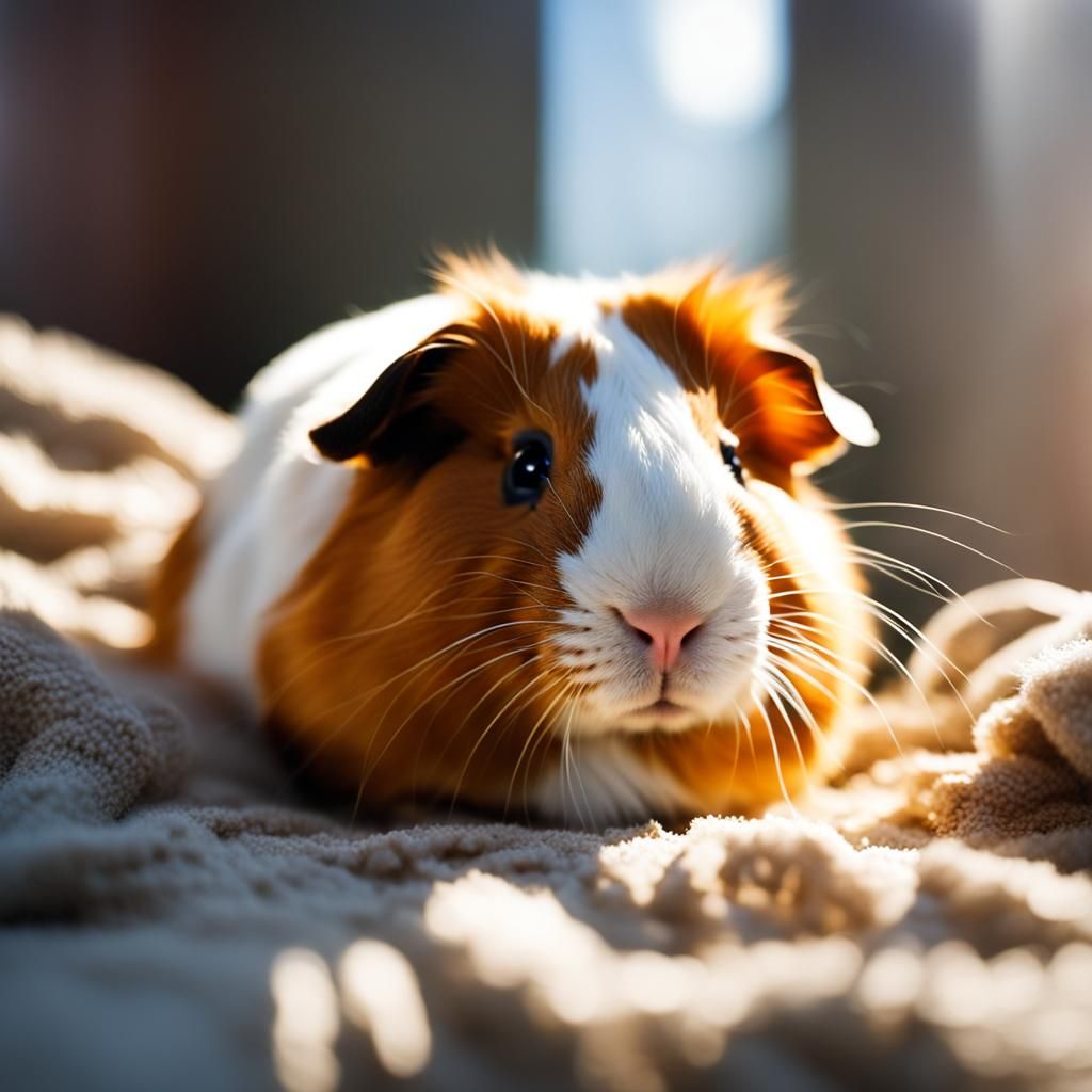 Guinea Pig Sleepy in Bed with Sunshine