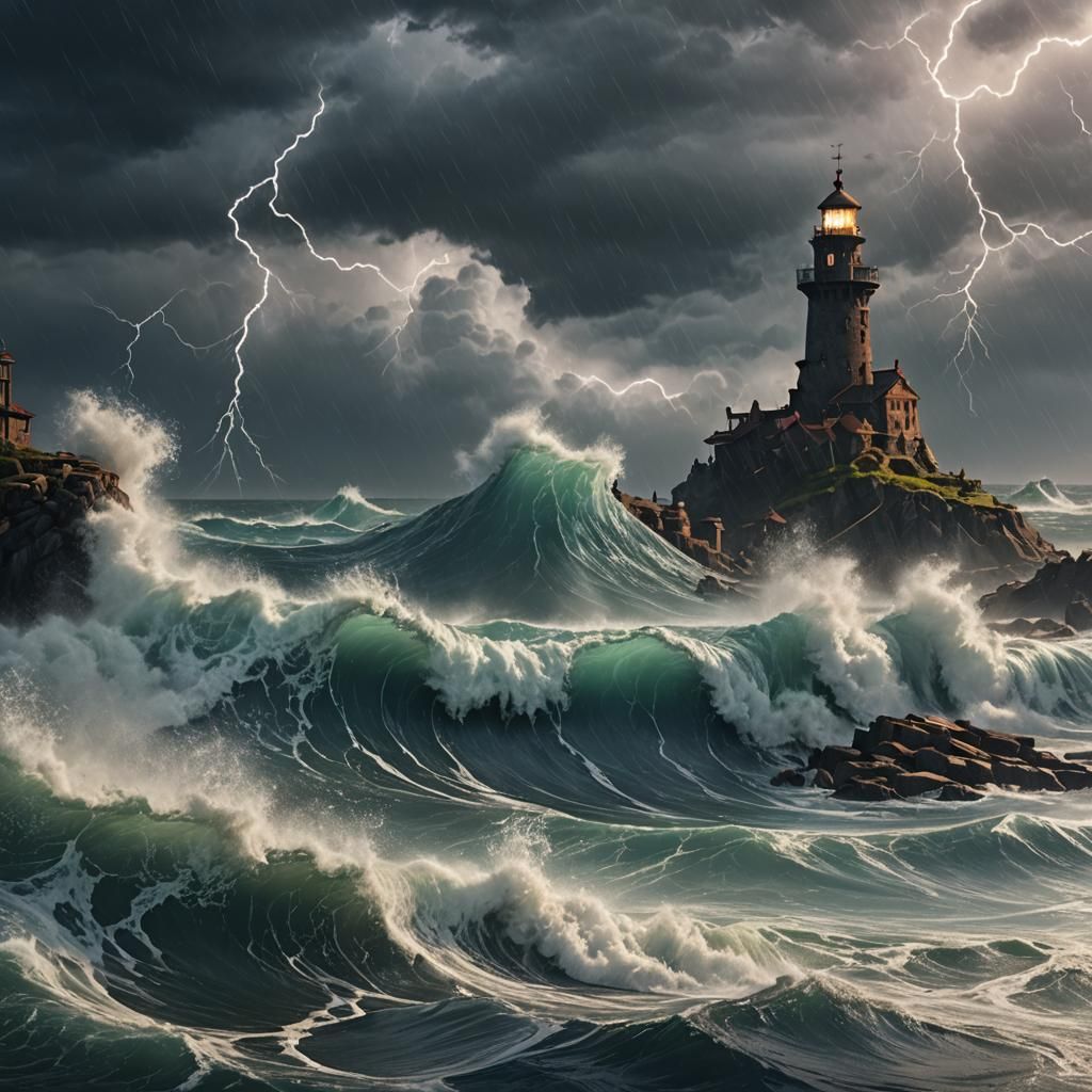 Raging Ocean Storm with Lightning, Fantasy Concept Art