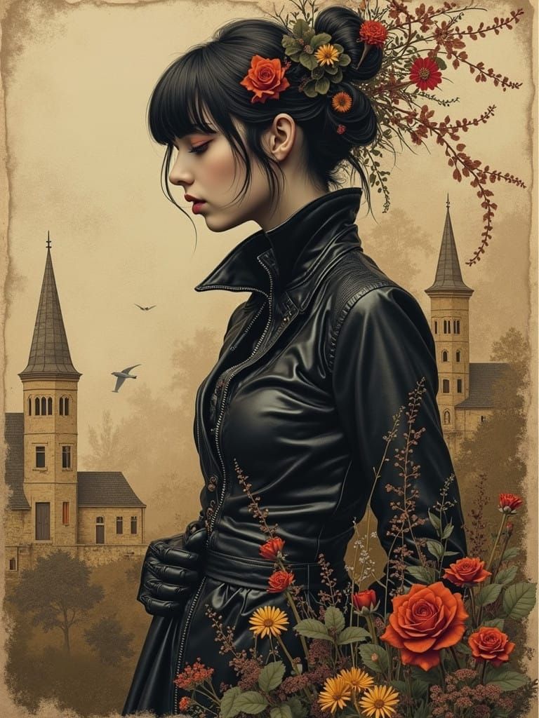 Ethereal Sepia Townscape with Acaena Buchananii Bloom