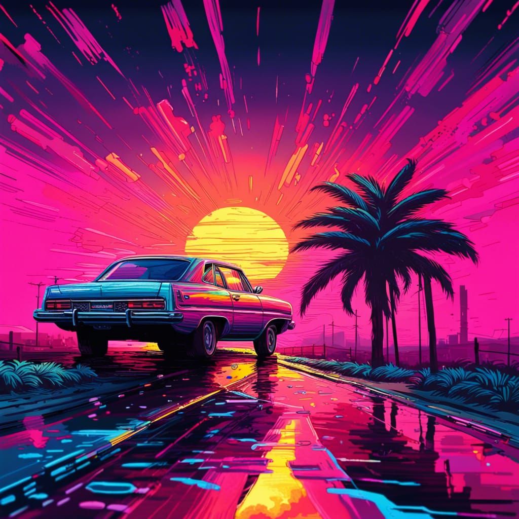Impala Rides into Sunset: Retrowave Pixel Art