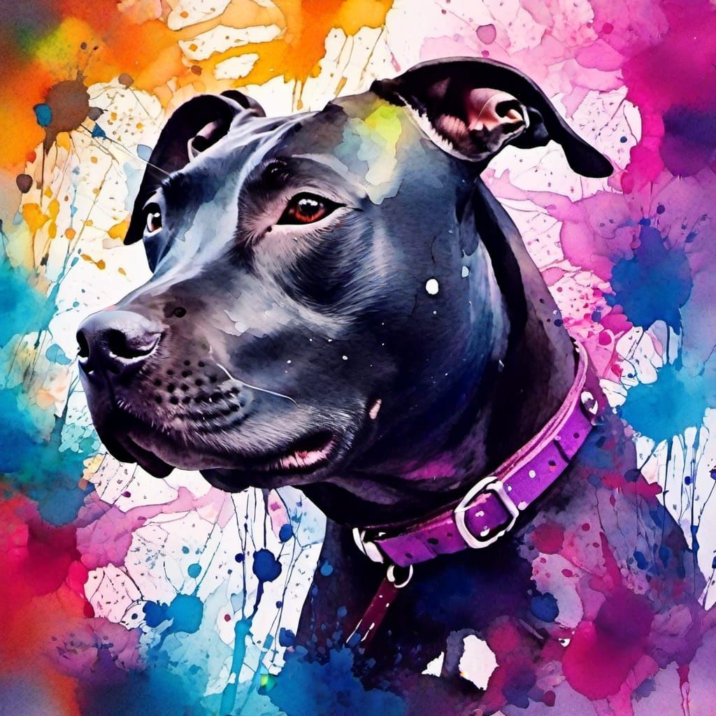 Heartwarming Pitbull Portrait in Vibrant Alcohol Ink