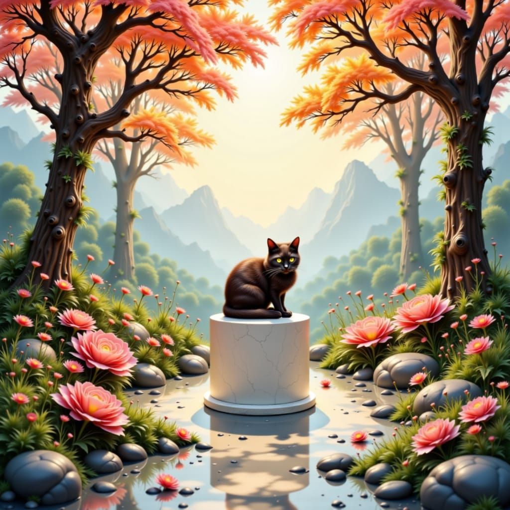 Hyperrealistic Chocolate Cat Sculpture in Studio Light