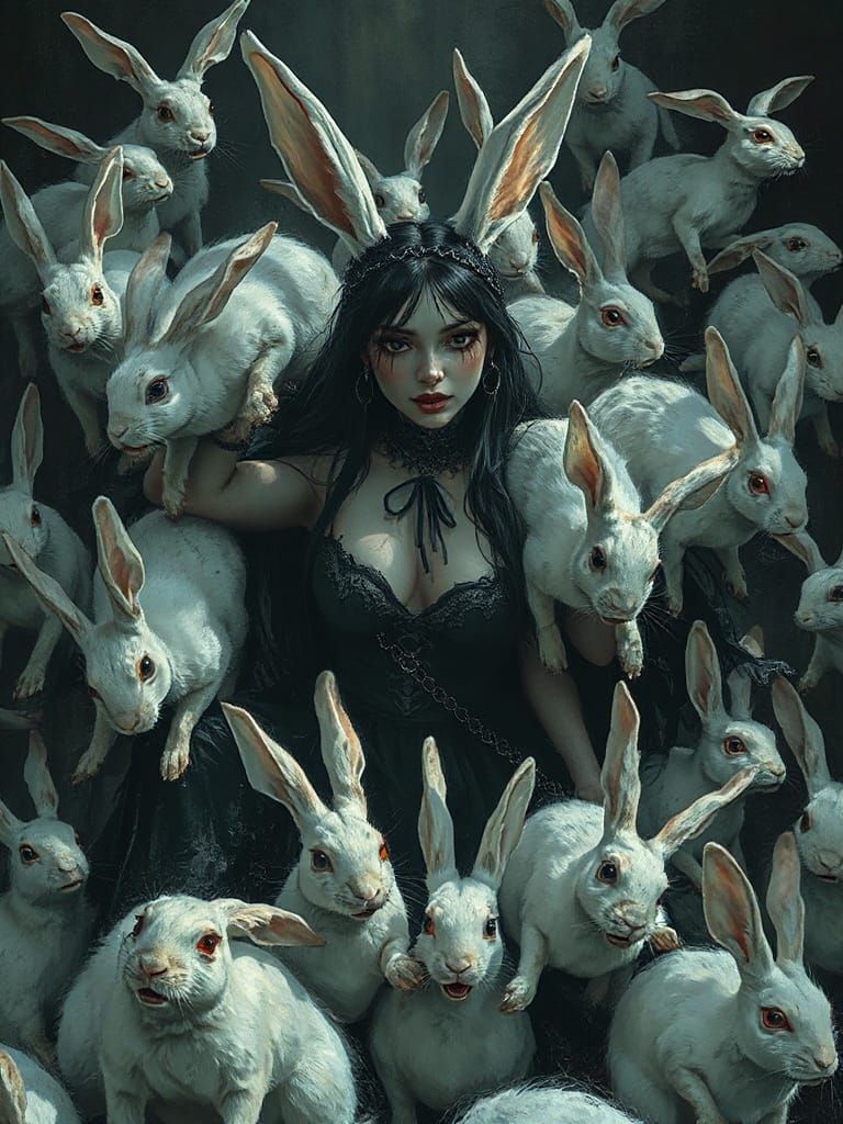 Gothic Goddess Transforms into Dark Rabbit Hybrid