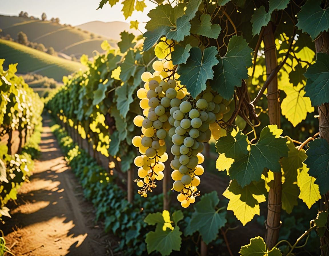 Golden Hour Vineyard Scene in Art Nouveau Style