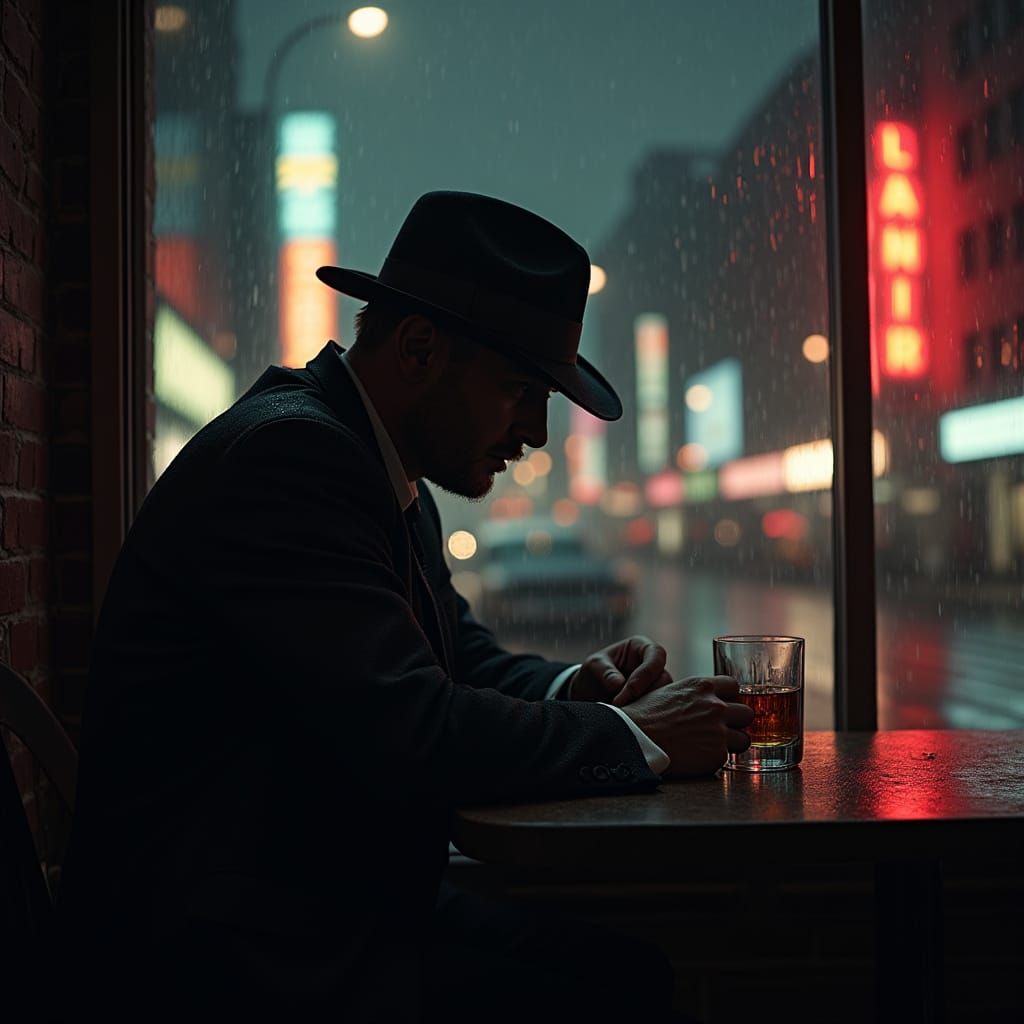 Film Noir Private Investigator in Rainy City
