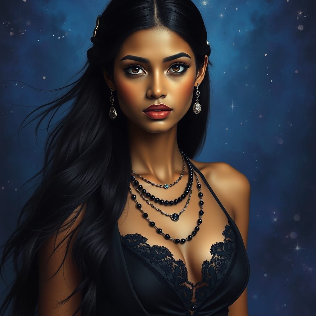 Sri Lankan Woman in Gothic Gown, Surreal Portrait