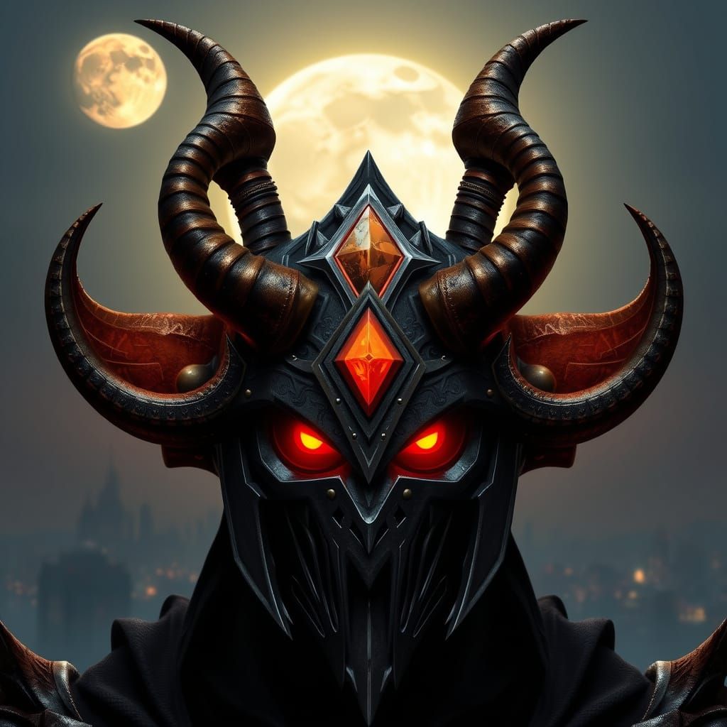 Cyberpunk Inspired Helmet with Glowing Red Eyes and Orange G...