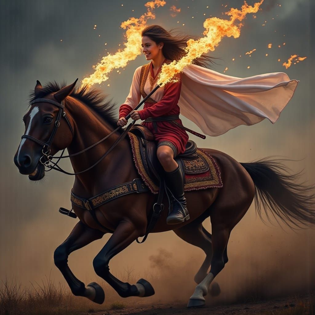 Equestrian with Flaming Sticks
