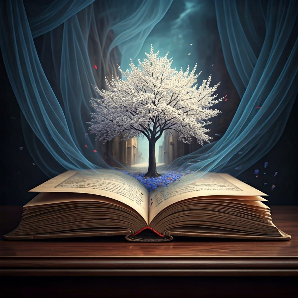 Dreamlike Illuminated Manuscript Scene with Blooming Sakura ...