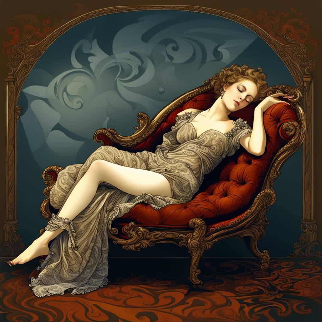 Classically Beautiful Woman Sleeping: Vector Surrealism