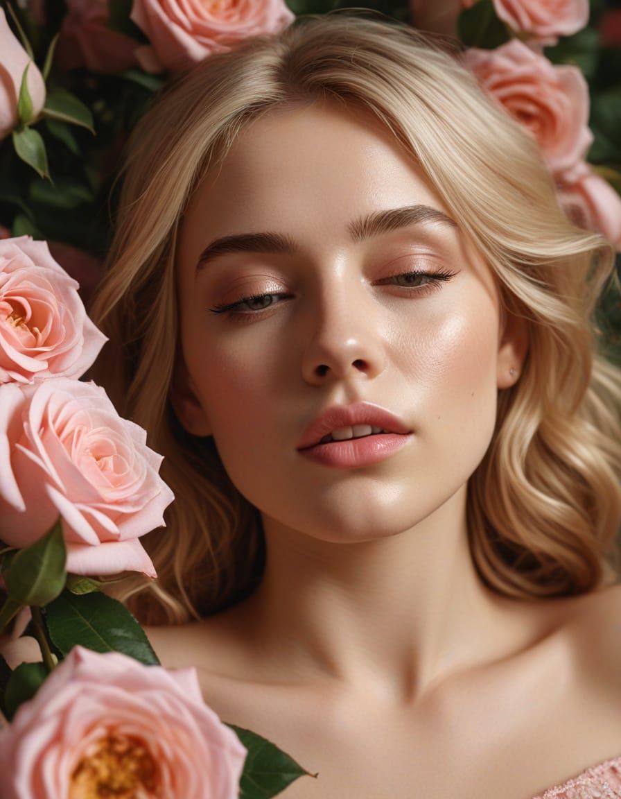 Woman in Roses: Hyper-Realistic Cinematic Photography