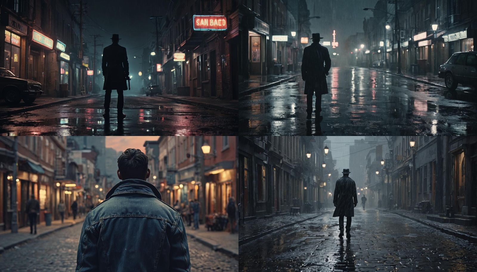 Hyperrealistic Retro Town with Faceless Man