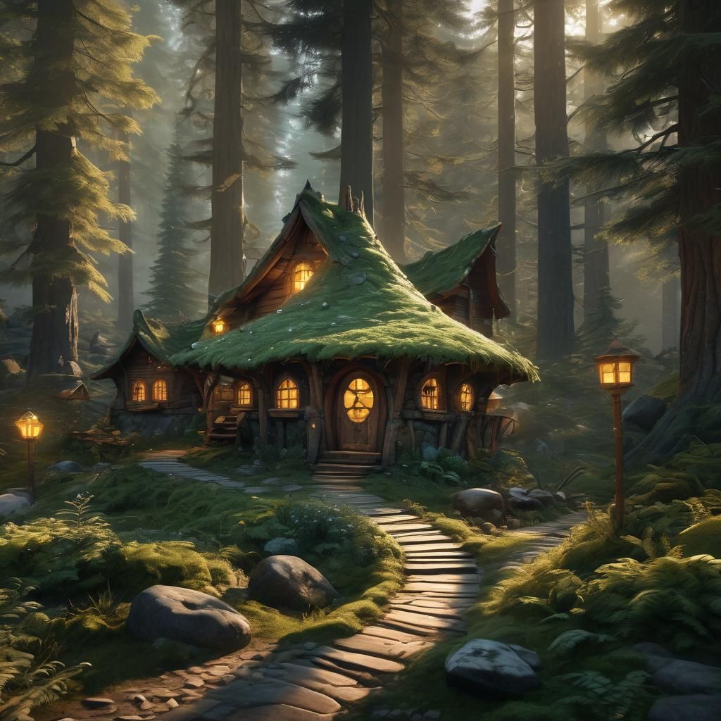 Magical Hut in Forest: Disney and Burton Style